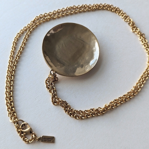 Kate Spade Gold/ Citrine Amber Circular Pendant Long Necklace Gold Chain - Picture 4 of 8